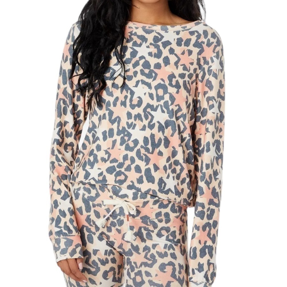Wildfox Stars and Cheetah Print Brushed Hacci Jersey Top Size L